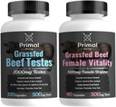 Primal Being Grassfed Beef Testes, 120 Capsules + Grassfed Beef Female Vitality Supplement, 90 Capsules
