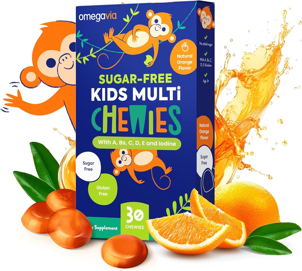 OmegaViaの砂糖は子供Multivitaminの咀嚼を-子供3+、ビタミンA、C、D3、E、B6及びB12のための毎日のChewableのGummyのビタミン、Follate及び多く、自然なオレンジ味、30の計算のための含んでいます