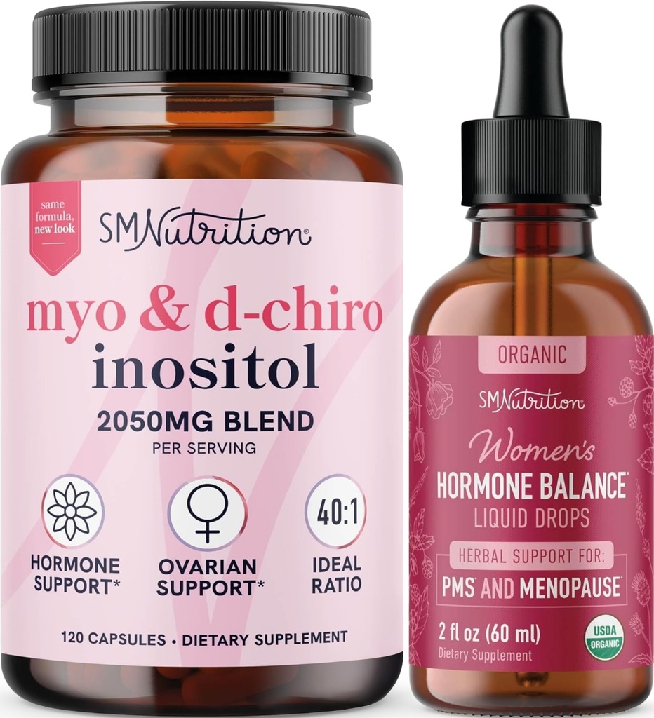 SMNutrition ハーブ ホルモン バランス チンキ&ミオイノシトール&D-Chiro Inositol | ホルモン バランス バンドル 40:1 (30 人前) 女性のための液体サイクル サポート (60 人前)