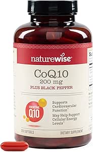 NatureWise CoQ10 200mg + ブラックペッパーSoftgels - 高吸収補酵素Q10 +ブラックペッパー - 心臓の健康のための抗酸化剤 + 細胞エネルギー - ビーガン、非GMO、グルテンフリー - 200カウント[200日の供給]