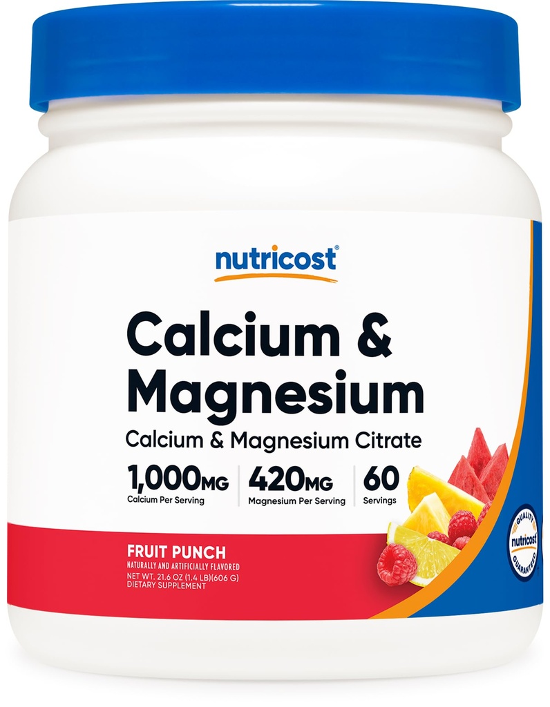 Nutricostカルシウムマグネシウムパウダー(フルイトパンチ、60サービング) - Boneサポート、非GMO、グルテンフリー(カルシウムクエン酸塩およびマグネシウムクエン酸塩から)
