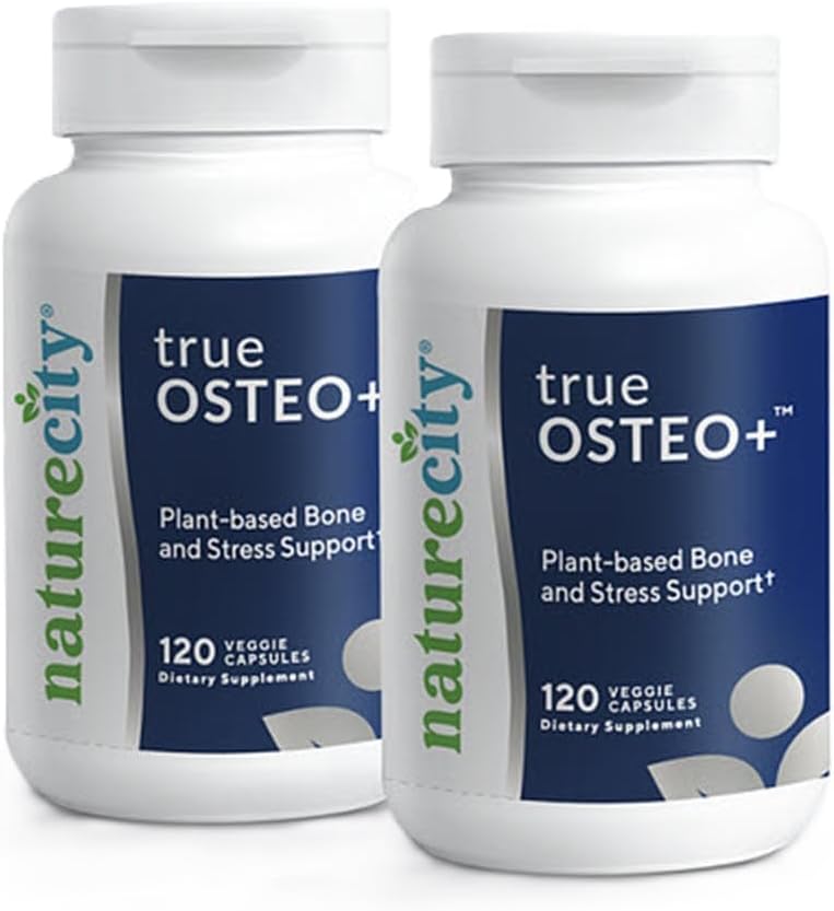NatureCity True-Osteo+ Bone サポート with Ashwagandha - 強度と密度 - 有機アルゲーカル、マグネシウム、ビタミンD3、K2、シリコン&ストレスサポートを備えた植物ベースのカルシウム  240 ベジギーカプセル
