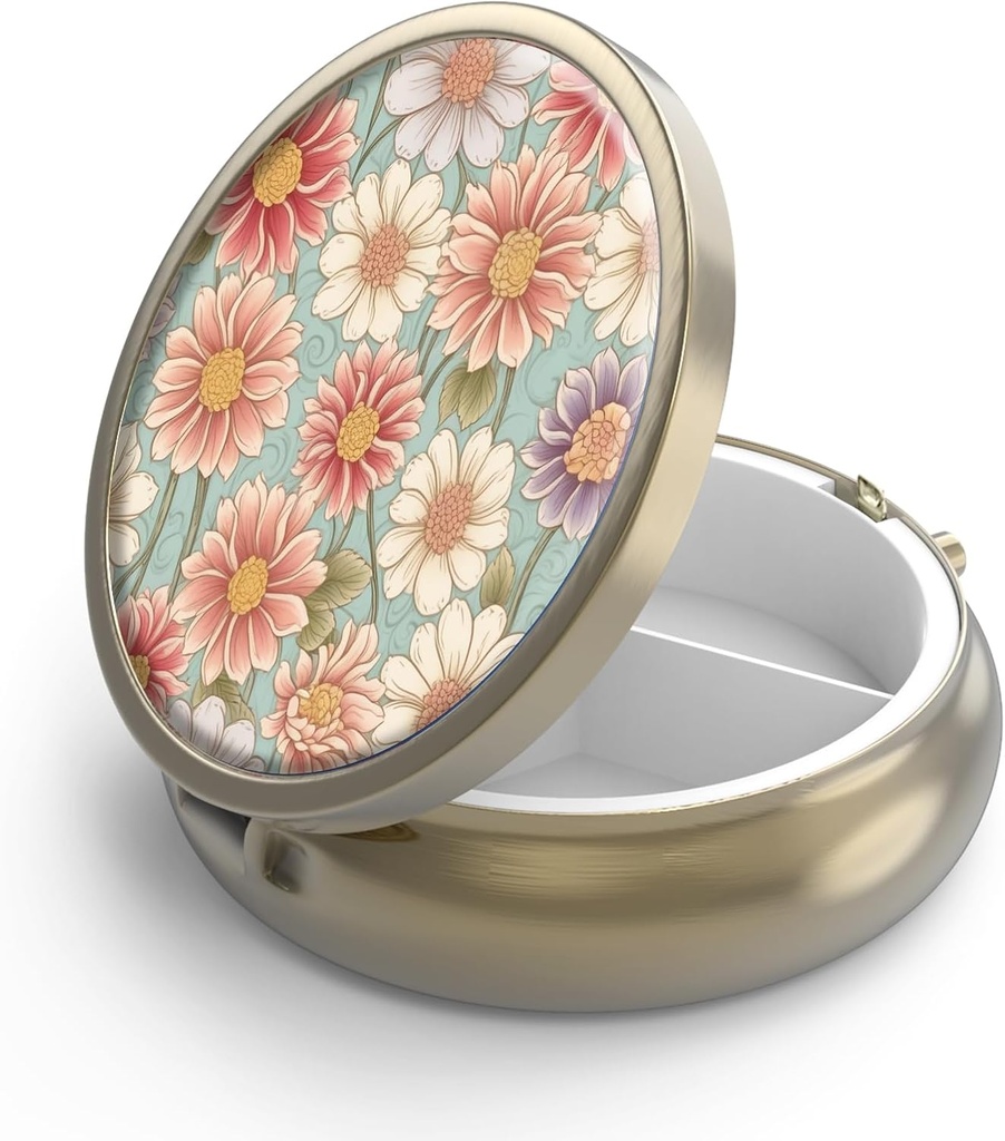 ミラーのレトロ3のコンパートメントの小さい丸薬のオルガナイザーが付いている丸薬の箱かビタミン、魚油、補足、丸薬は旅行ギフトを含んでいます() レトロフローラル)