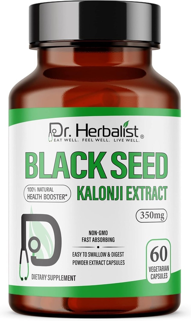 Dr. HERBALIST ブラックシードエキス350mg – 60 ビーガンカプセル | 10:1 抽出物 = 3,500mg 生黒シードパウダー | プレミアムニゲラサティバサプリメント | ハイティモキノン | ナチュラルウェルネスサポート