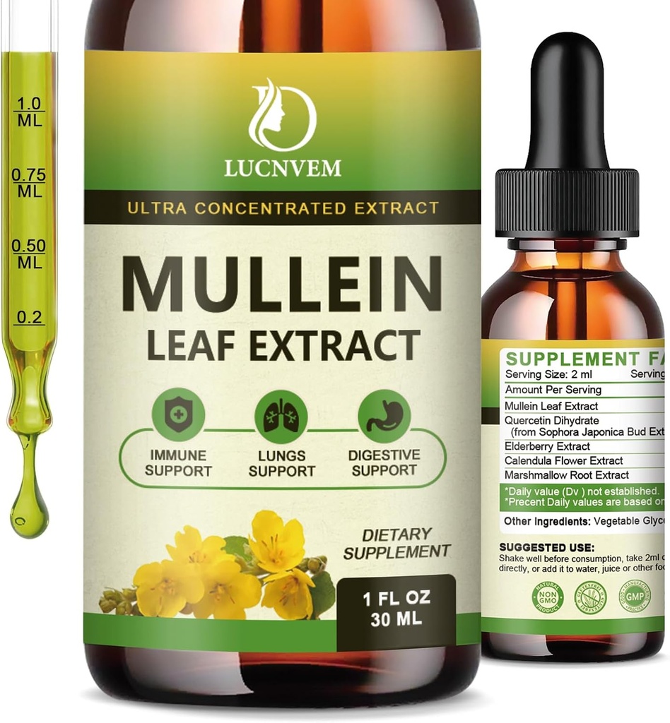 (2 Pack) 98% Absorption Mullein Drops for Lungs, Powerful 5 in 1 Mullein Leaf Herbal Blend Extract, Natural Lungs Support Supplement for Lungs Cleanse & Detox and Respiratory Lung Health