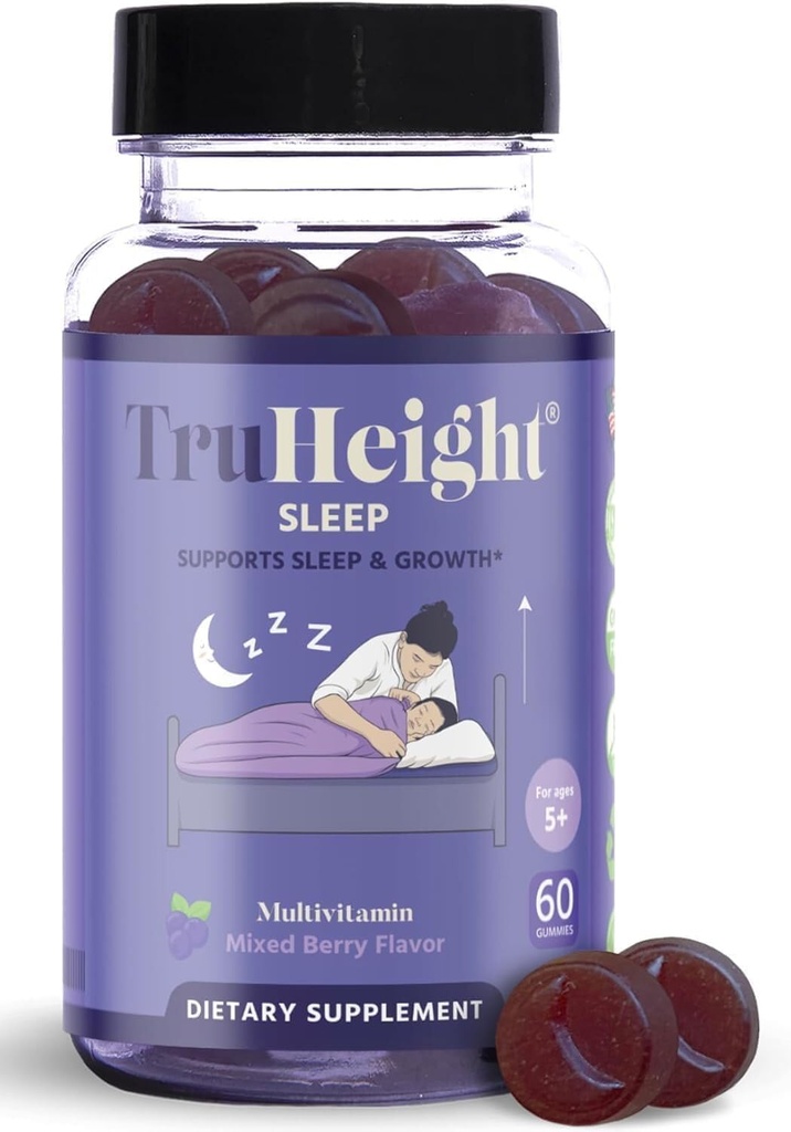TruHeight Sleep Gummies - キッズ&ティーンナチュラル睡眠補助金 - 小児用推奨 - キッズメラトニン - メラトニン、アシュワガンダ、Lテアニン、レモンバーム、年齢4 +、混合ベリー味