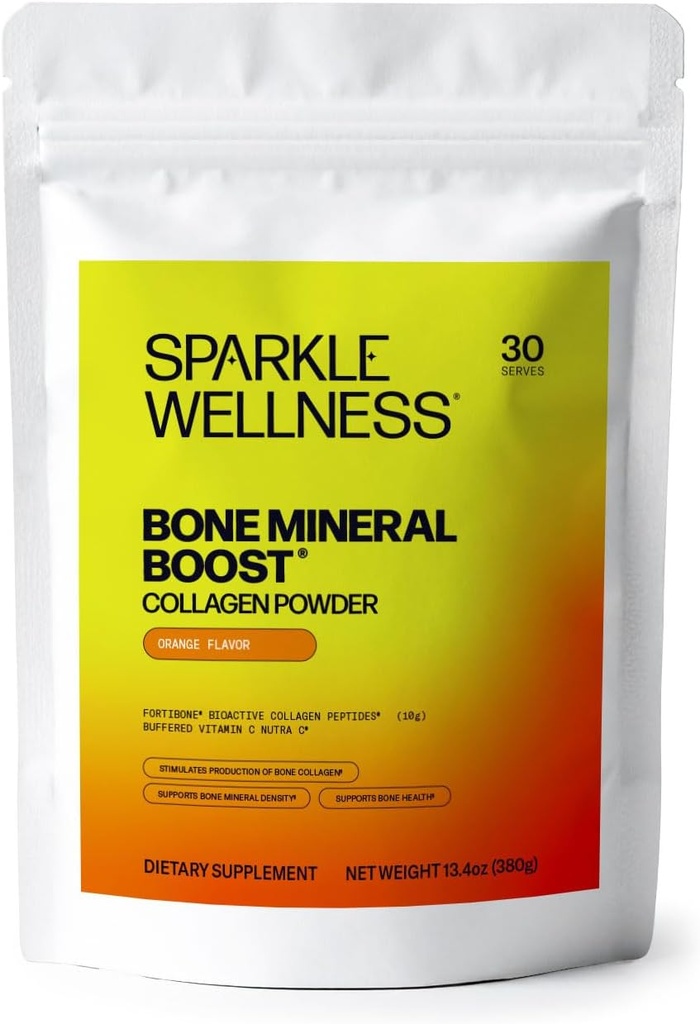 Sparkle Wellness Bone Mineral Boost (Orange) [30 Serves] | Collagen Powder Supplement | FORTIBONE Bioactive Collagen Peptides and Buffered Vitamin C Nutra C | Bone Supplements