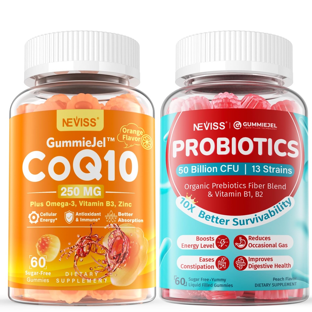 NEVISSの砂糖なしのCoQ10-250mg/500mgはガミー+砂糖の自由なプロバイオティクスのガミーを満たしました