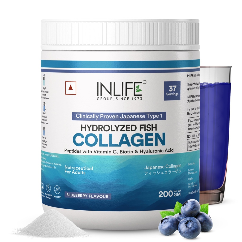 INLIFE Blueberry Wellnex Japanese Marine Fish Collagen Powder, 200g