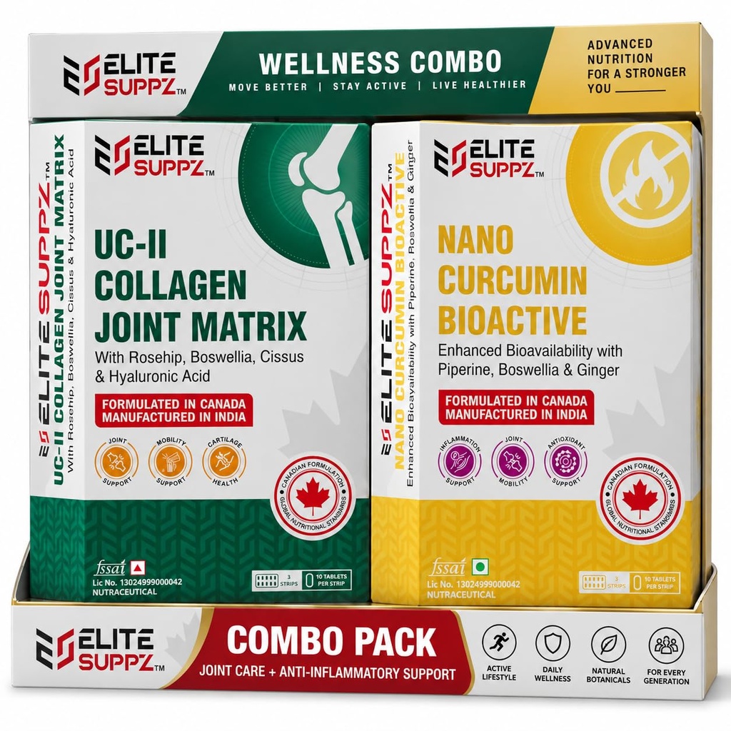Joint Wellness Combo – UC-II Collagen Joint Matrix + Nano Curcumin Bioactive, 30 Tablets Each