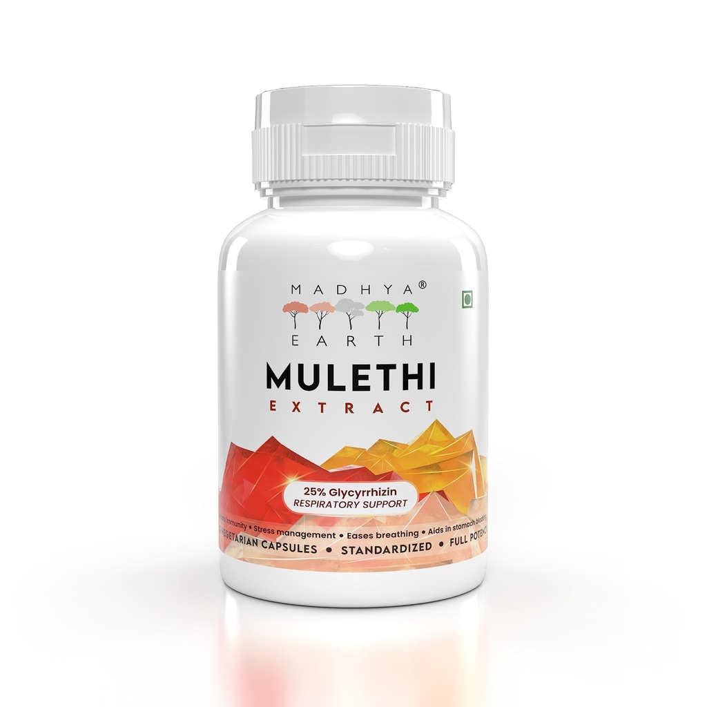 Mulethi Extract Veg Capsules | 25% Glycyrrhizin | 650mg | Stomach Coolant | Healthy Digestion | Immunity Booster | 650mg | Vegetarian | Ayurvedic | Highest Strength