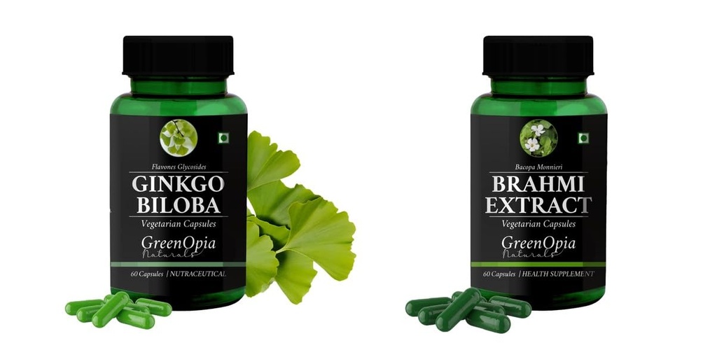 Ginkgo-biloba-vegetarian-capsules, Brahmi-vegetarian-capsules Combo | Convenient Nutrition & Wellness Routine | Multi-Product Pack
