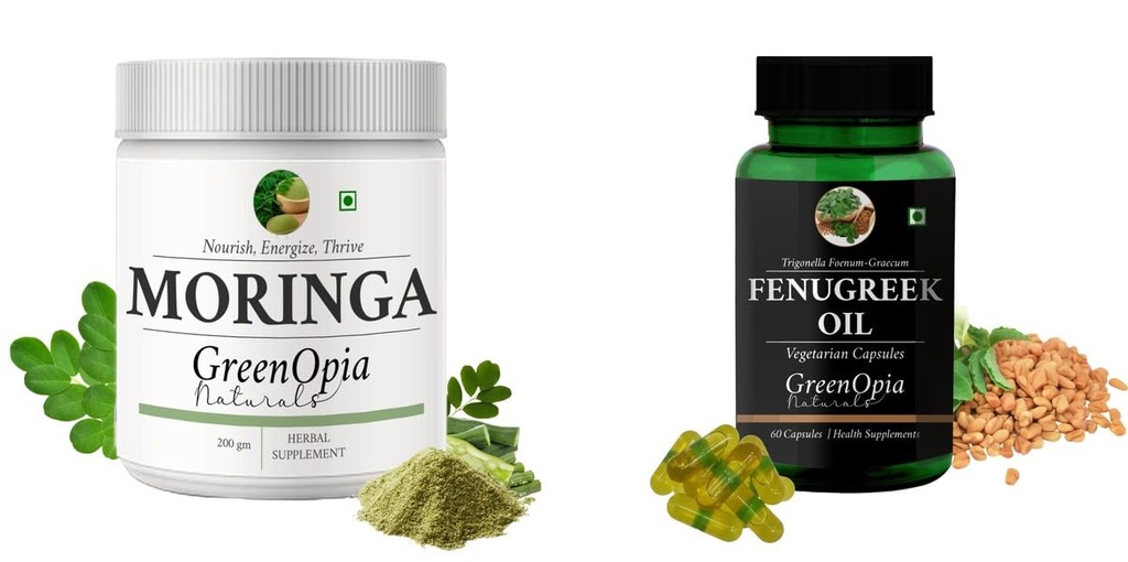 Moringa-oleifera-powder, Fenugreek-oil-vegetarian-capsules Combo | Convenient Nutrition & Wellness Routine | Multi-Product Pack