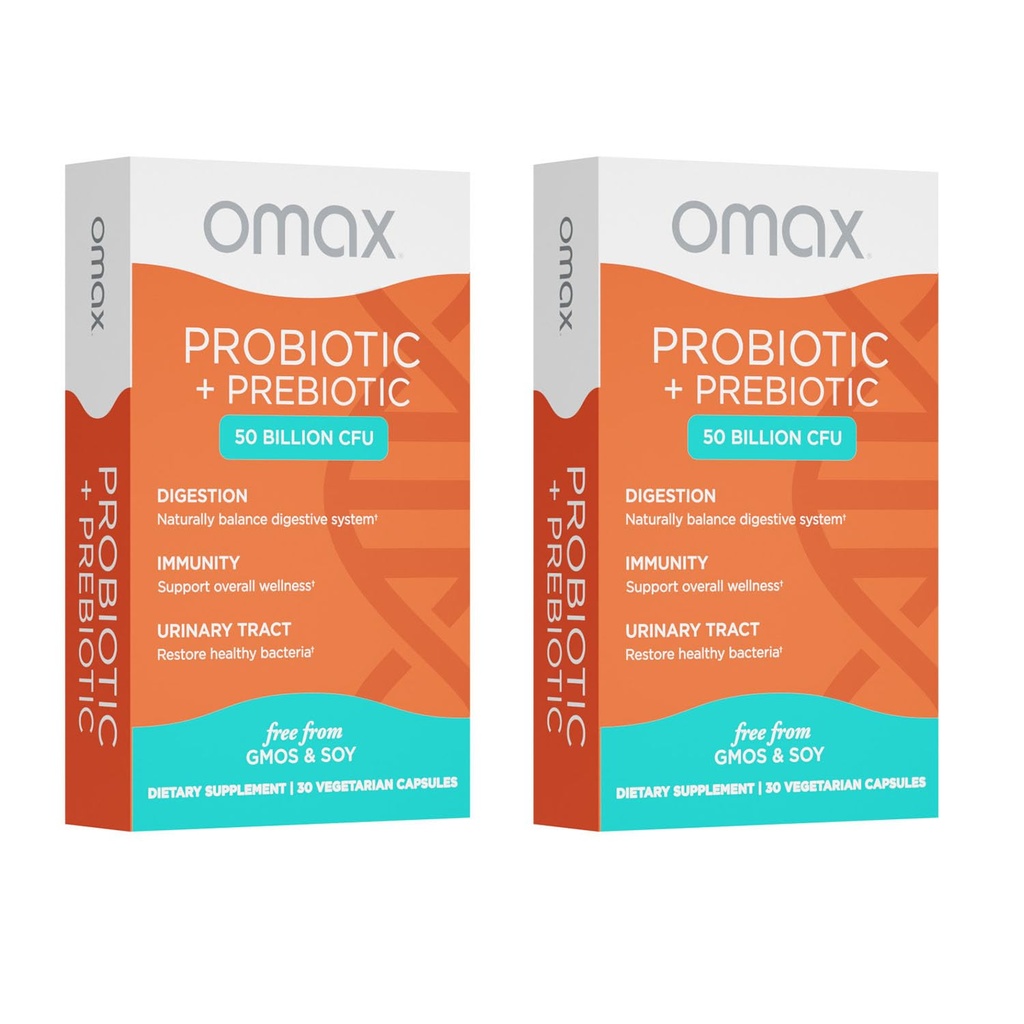 Omax3 プレバイオティクス ・ プロバイオティック 50 億 CFU + Chicory インリン, 10 緊張, ブロッキングを削減します。, 消化, SIBO, リーキー ・ ガット, 腟 pH, 酸性フィラス, 完全菜食主義者の, 乳液フリー, グルテンフリー, ブリスター パッケージ (2 パック)