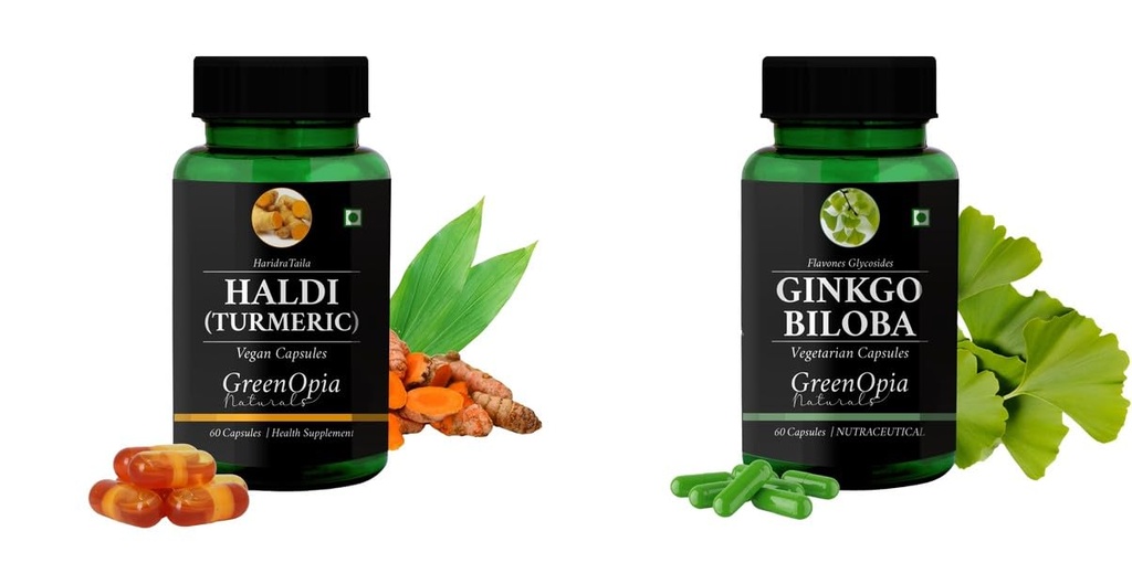 Haldi-oil-vegetarian-capsules, Ginkgo-biloba-vegetarian-capsules Combo | Convenient Nutrition & Wellness Routine | Multi-Product Pack