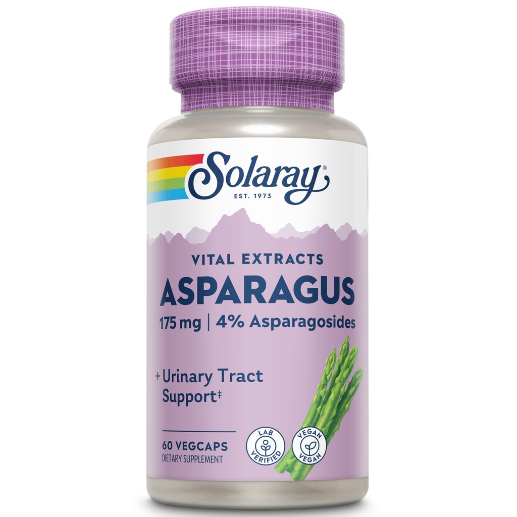 SOLARAYアスパラガスリゾームエキス 175 mg w/Whole Root | 健康的な尿路 & 消化の健康サポート | 60 VegCaps