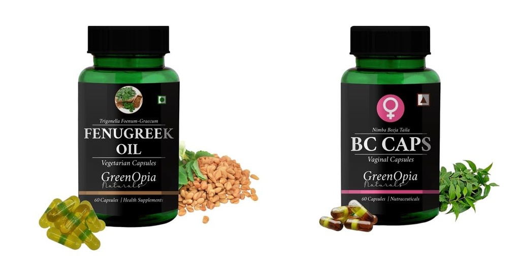 Fenugreek-oil-vegetarian-capsules, Bc-caps-vaginal-capsules Combo | Convenient Nutrition & Wellness Routine | Multi-Product Pack
