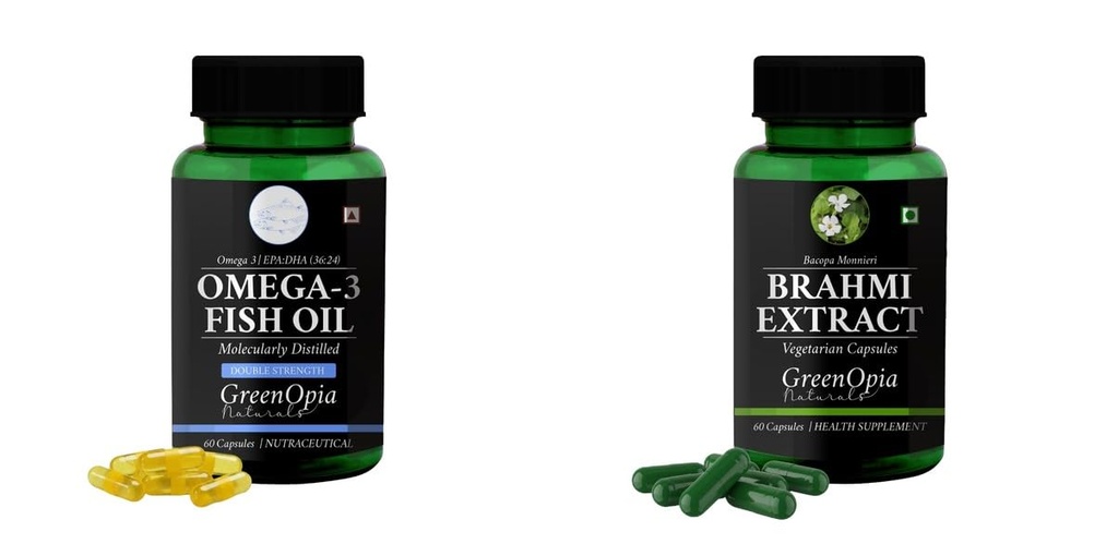 Fish-oil-double-strength, Brahmi-vegetarian-capsules Combo | Convenient Nutrition & Wellness Routine | Multi-Product Pack