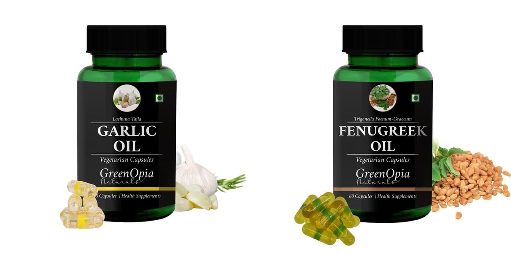 Garlic-oil-vegetarian-capsules, Fenugreek-oil-vegetarian-capsules Combo | Convenient Nutrition & Wellness Routine | Multi-Product Pack