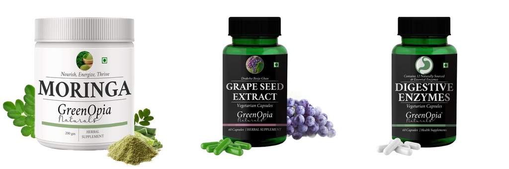 Moringa-oleifera-powder, Grape-seed-extract-60-vegetarian-capsules, Digestive-enzymes-60-vegetarian-capsules Combo | Convenient Nutrition & Wellness Routine | Multi-Product