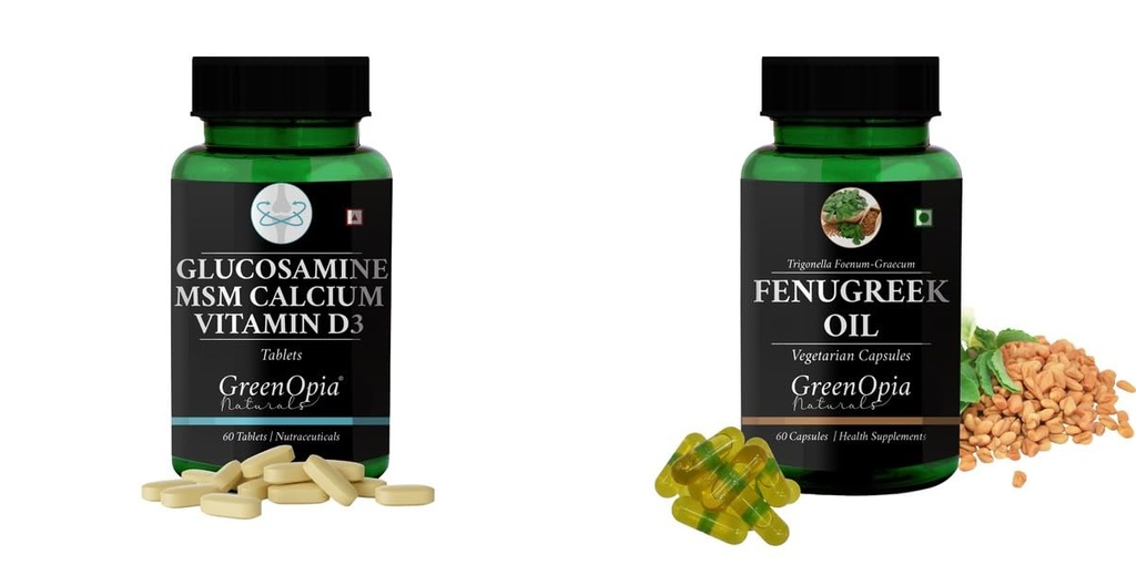 Glucosamine-msm-tablets, Fenugreek-oil-vegetarian-capsules Combo | Convenient Nutrition & Wellness Routine | Multi-Product Pack