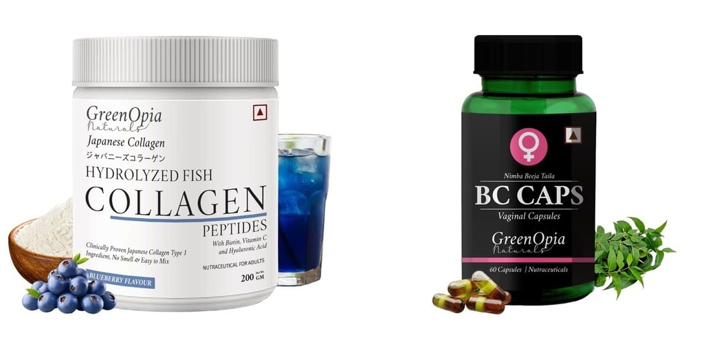 Marine-collagen-peptides-powder-blueberry, Bc-caps-vaginal-capsules Combo | Convenient Nutrition & Wellness Routine | Multi-Product Pack
