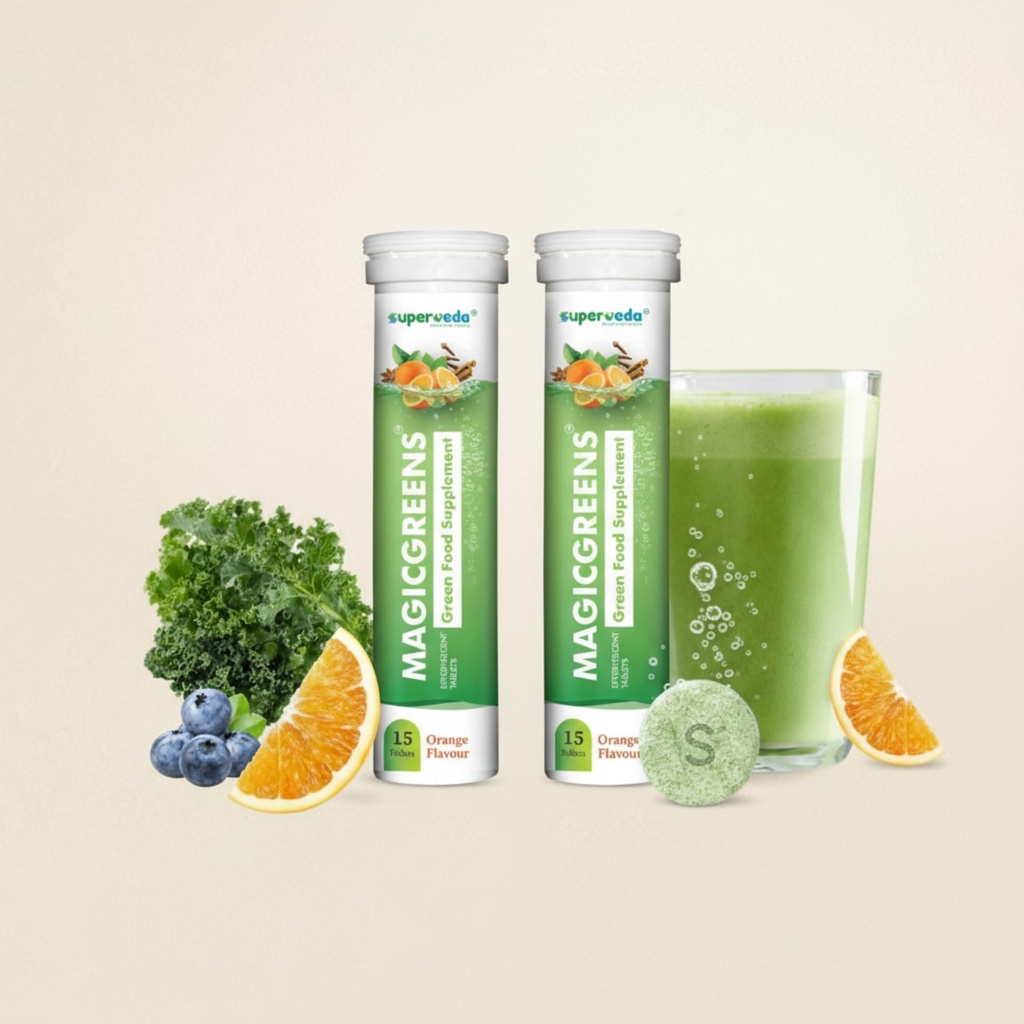 MagicGreens Effervescent Tablets Pack of 2 | Daily Greens Multivitamin with Vitamin C Zinc B6 & B12 for Immunity & Detox | Plant-Based Superfoods & Antioxidants | Vegan Sugar-Free Twin Pack