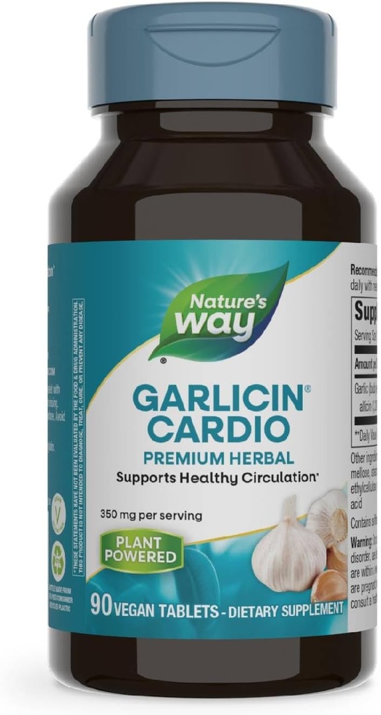 Nature’s Way Garlicin Cardio Premium Herbal Healthy Circulation Support* 350 mg per Serving 90 Tablets
