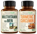 Vimerson Health Men's Multivitamin + 黒胡椒エキスバンドル付きターメリッククルクミン。 接合箇所および免疫サポート、不快な救助、HIMのための酸化防止の特性
