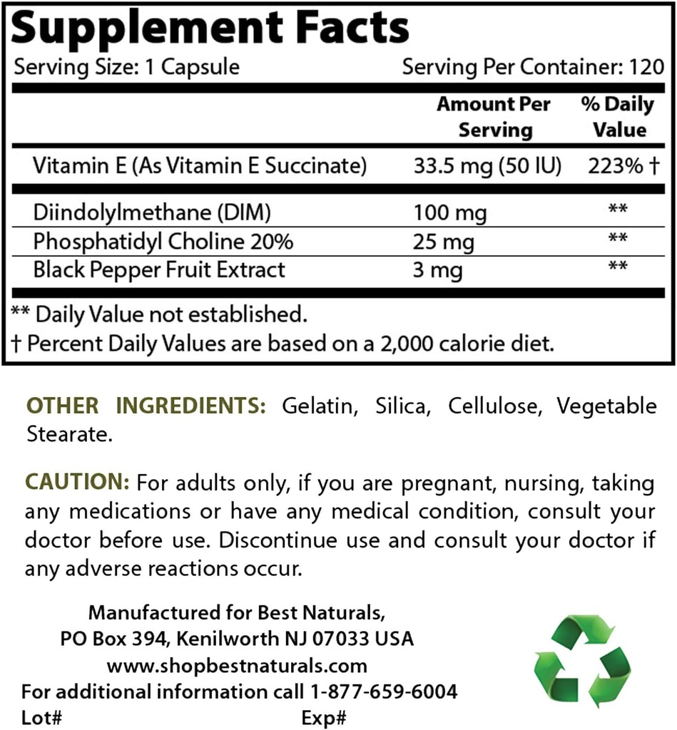 ベストナチュラルDIMサプリメント100mg&アシュワガンダエキス500Mg