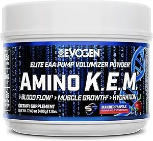 Evogen Amino K.E.M. - EAA&BCAAパウダーポンプ 加水器 | BCAAs アミノ酸サプリメント 血流、筋肉の成長、水和 | ブルーベリーアップル | 30 サービング