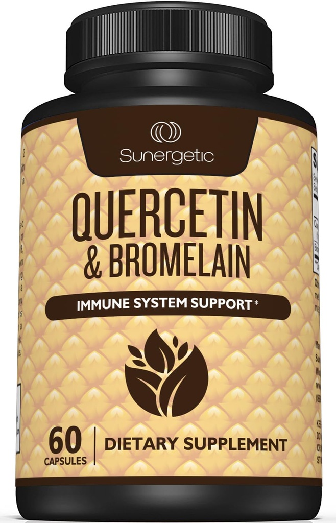 Sunergetic Premium Quercetin&Bromelainサプリメント - 強力なケルセチンBromelainコンプレックス - 免疫システムと調味料のサポートを支援します - サービングあたりケルセチン1000mg - 60カプセル