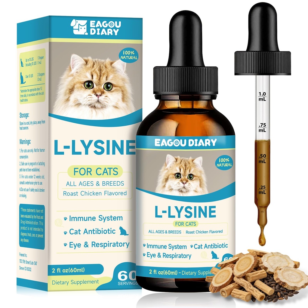 猫のためのL-Lysine、Lysineの低下の免疫サポート補足、Sneezing、風邪、アレルギー救助、ルニーの鼻、フェラインの呼吸器、Colostrumの猫のための自然な抗生物質、タウリン(ロースト チキンの味/2floz)