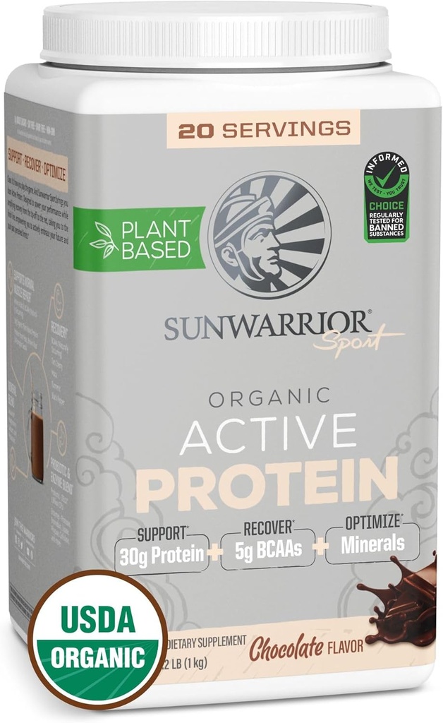 Sunwarrior Organic Plant based Protein Powder | BCAA Amino Acids Plus Recovery Minerals & Botanicals | Non-GMO Soy Dairy & Gluten Free(チョコレート、20人前)