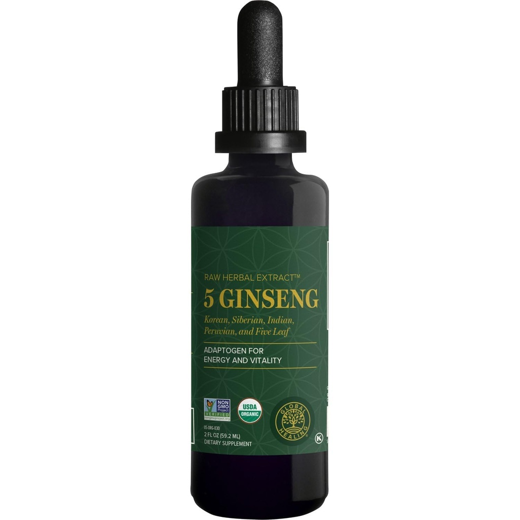 Global Healing Center - Ginseng - 有機性未加工草のエキス - 液体のPanaxの補足の低下はエネルギー-韓国およびシベリアのGinsengの補足、マカ、Ashwagandha -非GMO - 2 Fl Ozを促進します