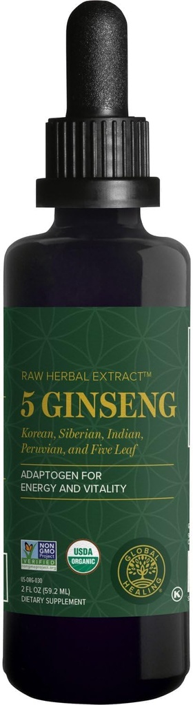 Global Healing Center - Ginseng - 有機性未加工草のエキス - 液体のPanaxの補足の低下はエネルギー-韓国およびシベリアのGinsengの補足、マカ、Ashwagandha -非GMO - 2 Fl Ozを促進します
