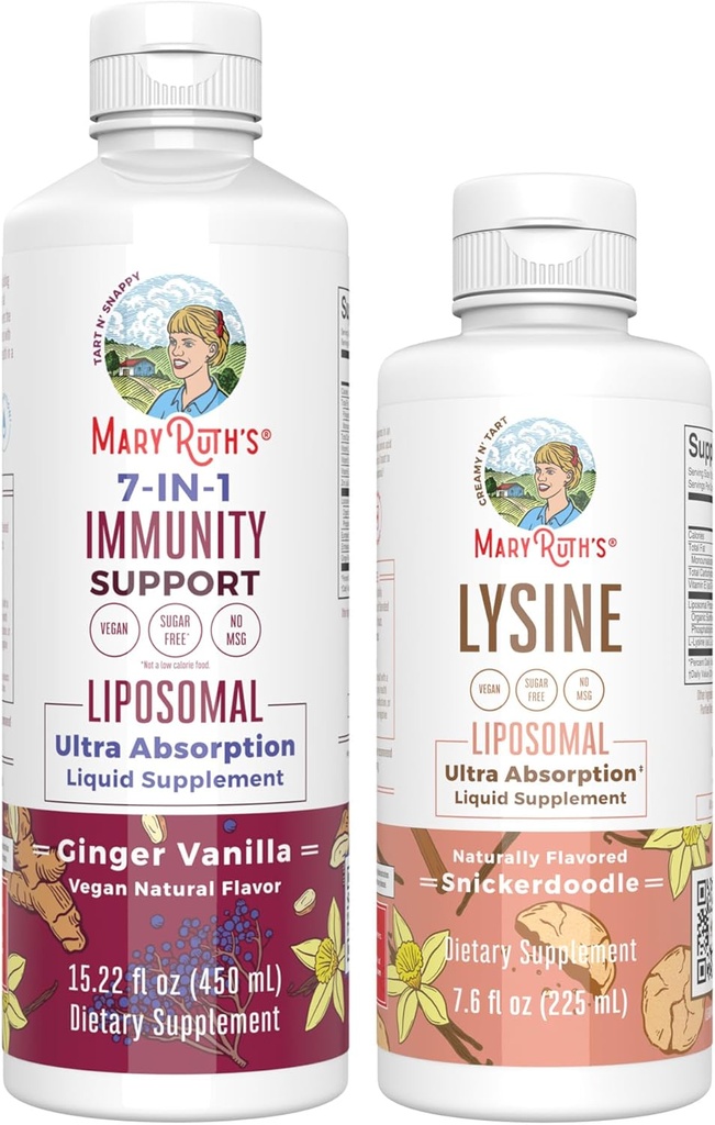 MaryRuth Organics Lysine Liposomal(Snickerdoodle) & Immunity(Ginger Vanilla) | クリーンラベルプロジェクト Verified® | 免疫サポート&ビューティー用ビタミン | ヴィーガン、非GMO、グルテンフリー