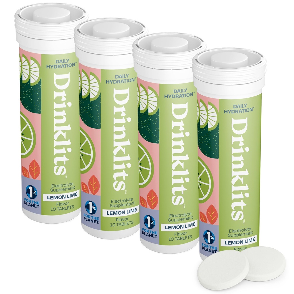 Drinklits レモンライム 毎日の電解水錠 (4) チューブバンドル | 天然スポーツドリンク – 0g 砂糖 – 優れた風味 | 40 味 - 10 錠チューブあたり