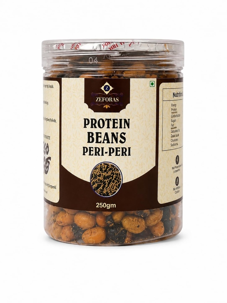 ZEFORAS Protein Beans Peri-Peri 250g | Spicy Crunchy Roasted Bean Snack (PACK OF - 2)