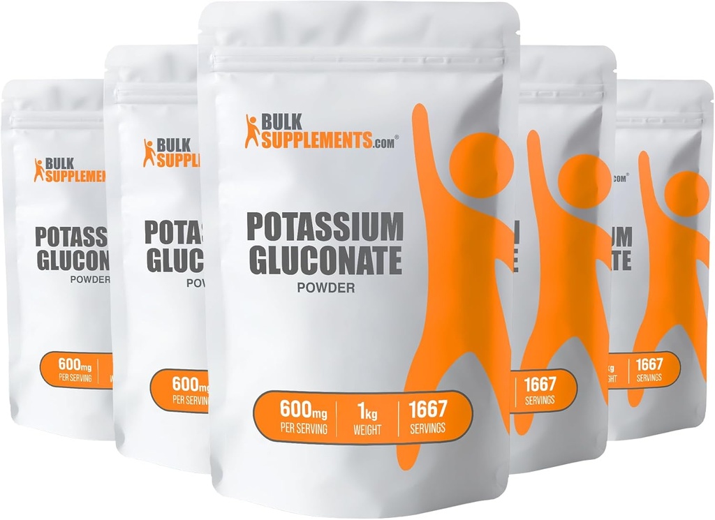 BulkSupplements.comカリウムグルコネートパウダー - カリウムサプリメント、ミネラルサプリメント - グルテンフリー、給餌ごとに600mg、5kg(11ポンド)(パッケージ 5)