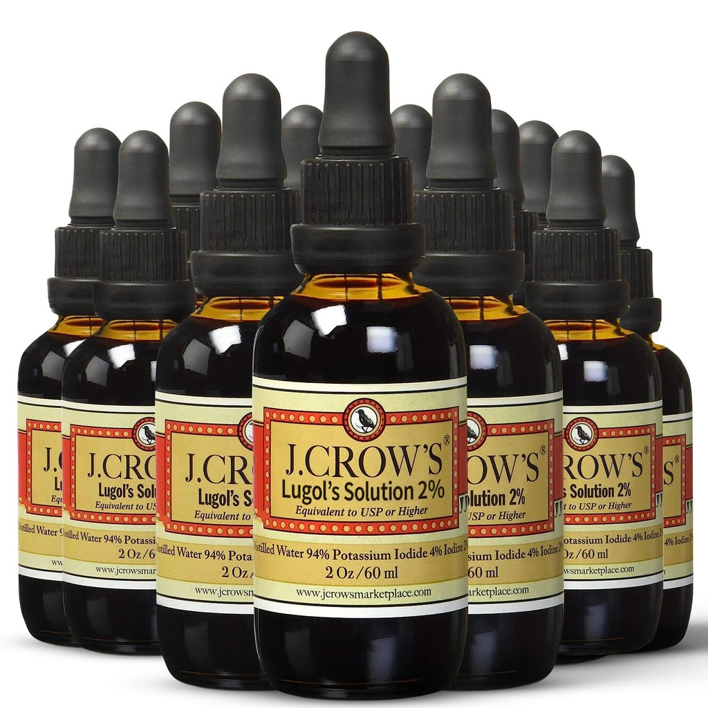 ヨウ素のJ.CROW'S® Lugolの溶液2% 2オンス(12ボトル) - プレミアムヨウ素&カリウムヨウ素液、グルテン&、アルコールフリー天然塩エキス、有効期限なし