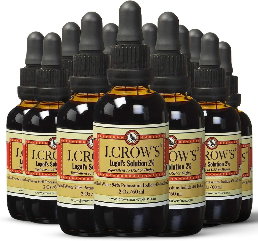 ヨウ素のJ.CROW'S® Lugolの溶液2% 2オンス(12ボトル) - プレミアムヨウ素&カリウムヨウ素液、グルテン&、アルコールフリー天然塩エキス、有効期限なし