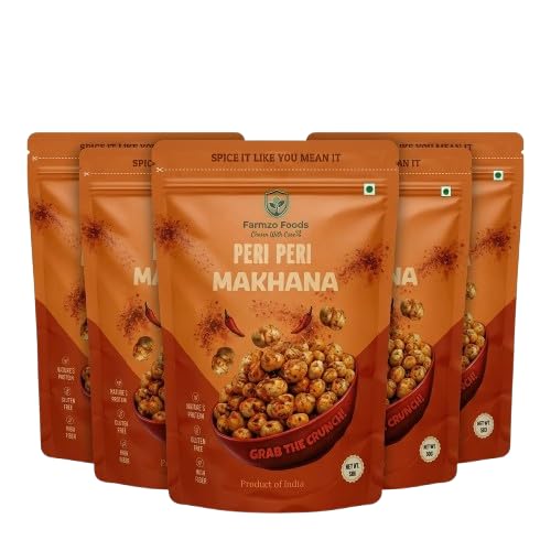 Farmzo Foods Peri Peri Makhana | Pack of 5 X 50G | Crispy Roasted Fox Nuts | 250G