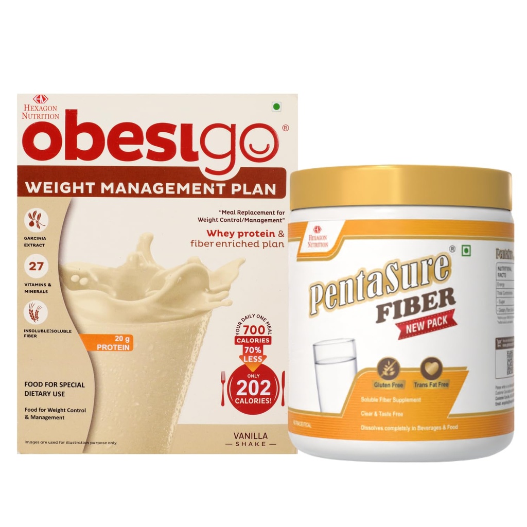 Obesigo BLCD - Weight Management | Vanilla - 350Gm (7 Sachets*50g) + PentaSure Fiber 100g
