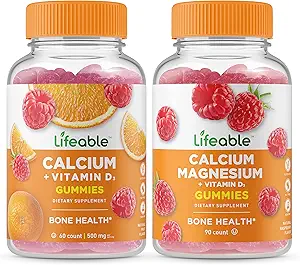 Lifeable Calcium with Vitamin D + Calcium Magnesium, Gummies Bundle - Great Tasting, Vitamin Supplement, Gluten Free, GMO Free, Chewable