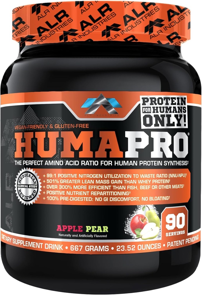 Humapro | アミノ酸タンパク質 ヒトのマトリックス | リーンマッスルの99%活用 | 完全菜食主義者のグルテンフリー | 667g / 90サービング(Apple Pear)