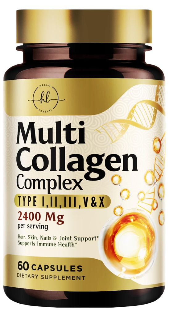 女性のためのマルチコラーゲンペプチド2400mg - 5種類のベスト加水分解コラーゲンコンプレックス(I、II、III、V、X) - 草のフィード - 髪、皮膚、爪、骨、美容とウェルネスのための共同サポート - 60カプセル