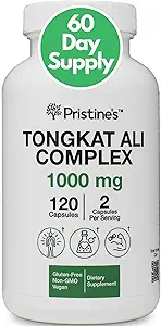 PRISTINEのTongkat Aliカプセル - 1000MG 60日の供給 - アスレチックパフォーマンスサポート - 男性と女性のためのリーンマスマッスルビルディングハーブサプリメント - ビーガン、グルテンフリー、非GMO