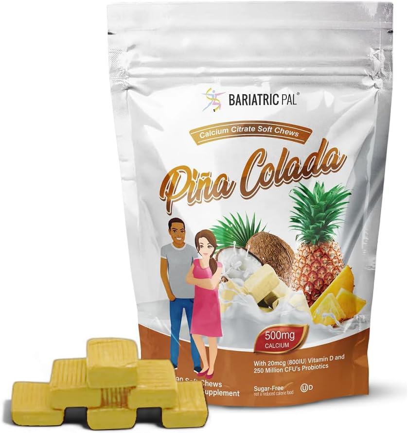 BariatricPal Sugar-Free Calcium Citrate Soft Chews | 500mg with Vitamin D&Probiotics | Piña Colada | 90カ月供給