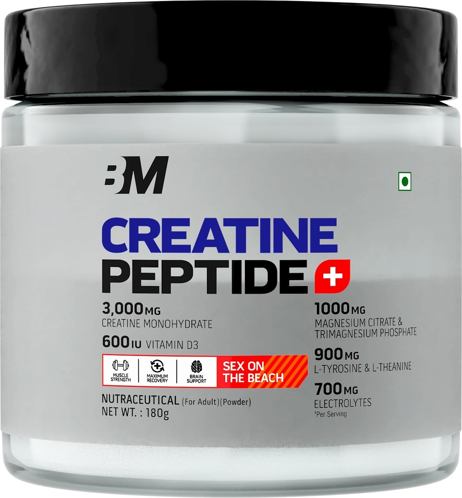 Bigmuscles Nutrition Creatine + Peptides [180g, Sex On The Beach] | Creatine Powder with Superior Grade Magnesium, Electrolytes, Tyrosine, Theanine & Vitamin D3